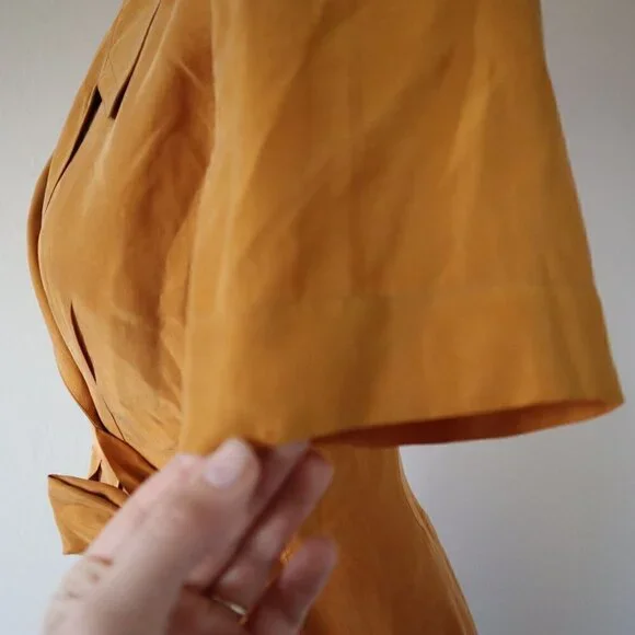Vintage Yellow Orange Silk Gillian Wrap Dress Size 2 - Picture 8 of 13